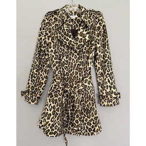 Joan Rivers Leopard Trench Coat Jacket Double Breasted Belted Rain Resistant SzM